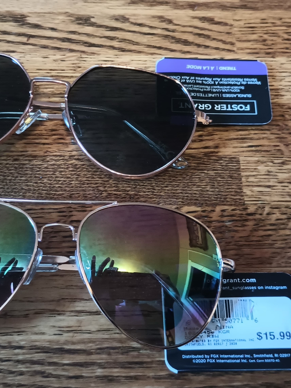 Foster Grant Aviator Sunglasses - Gold Frame with Multicolor Mirrored Lenses